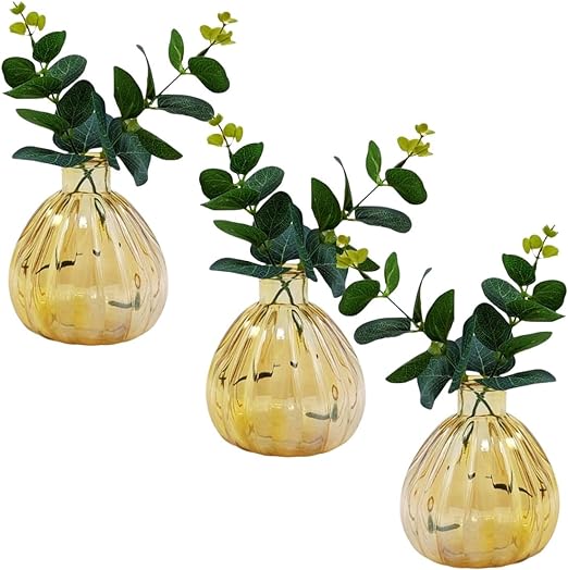 Trio Vasinhos Decorativos Costela de Adão Dourado